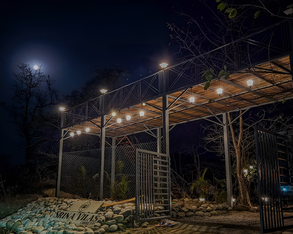 Outdoor Resort Area at Night in Jim Corbett